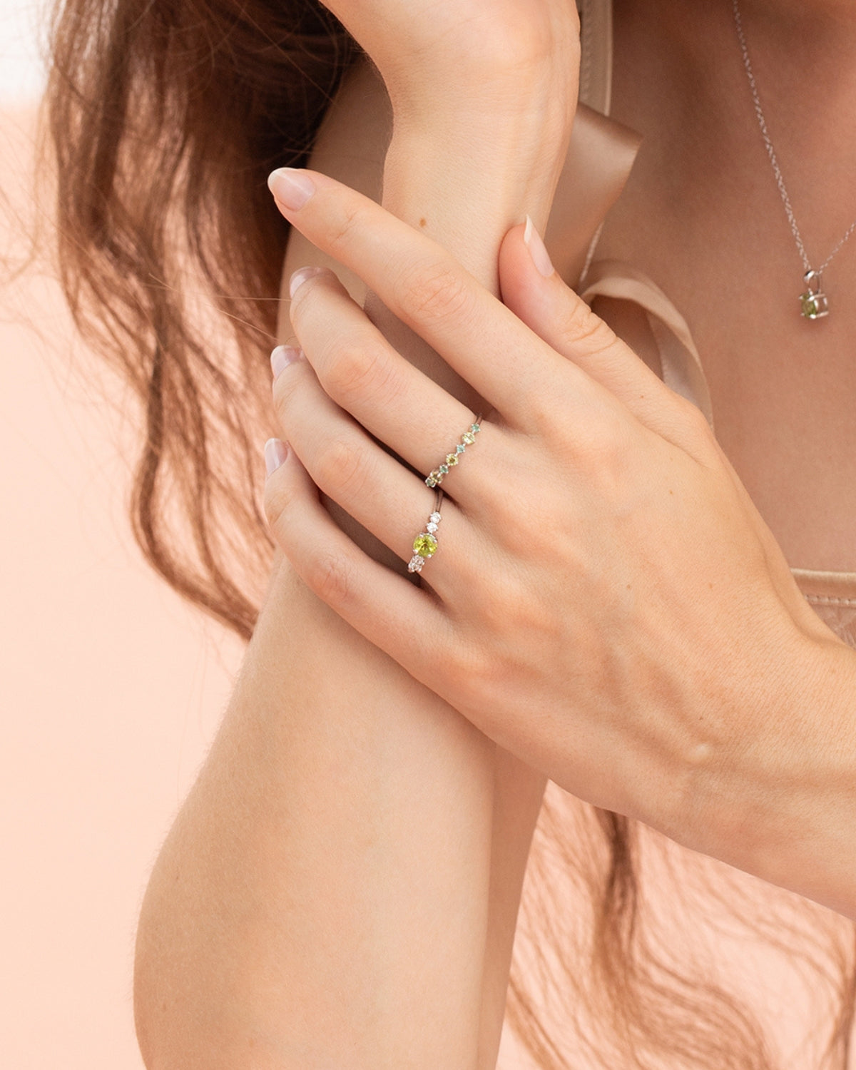 Emerald & Peridot Stackable Half Eternity Band in Sterling Silver