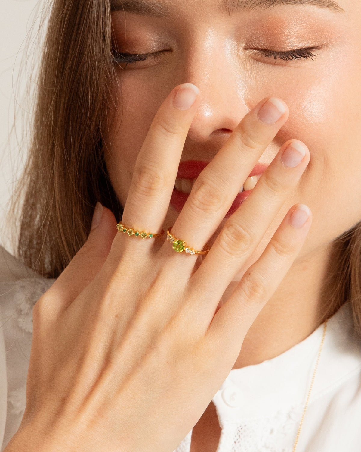 Peridot Five Stone Ring in 18k Gold Vermeil
