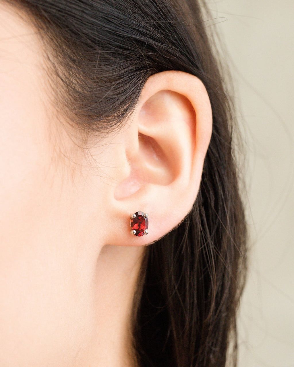 Garnet Oval Stud Earrings in Sterling Silver