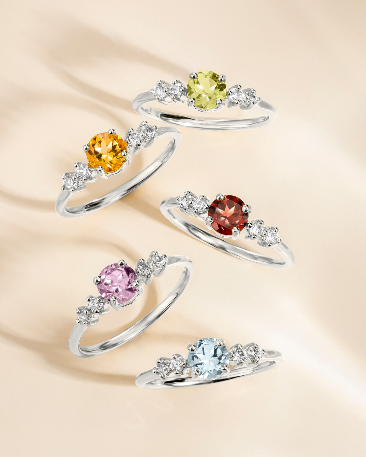 Peridot Five Stone Ring in Sterling Silver