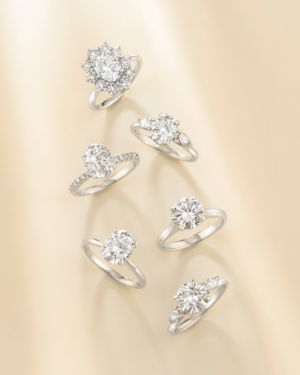 2 ct Oval Moissanite Three Stone Engagement Ring in Sterling Silver