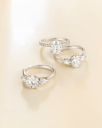 2 ct Oval Moissanite Three Stone Engagement Ring in Sterling Silver