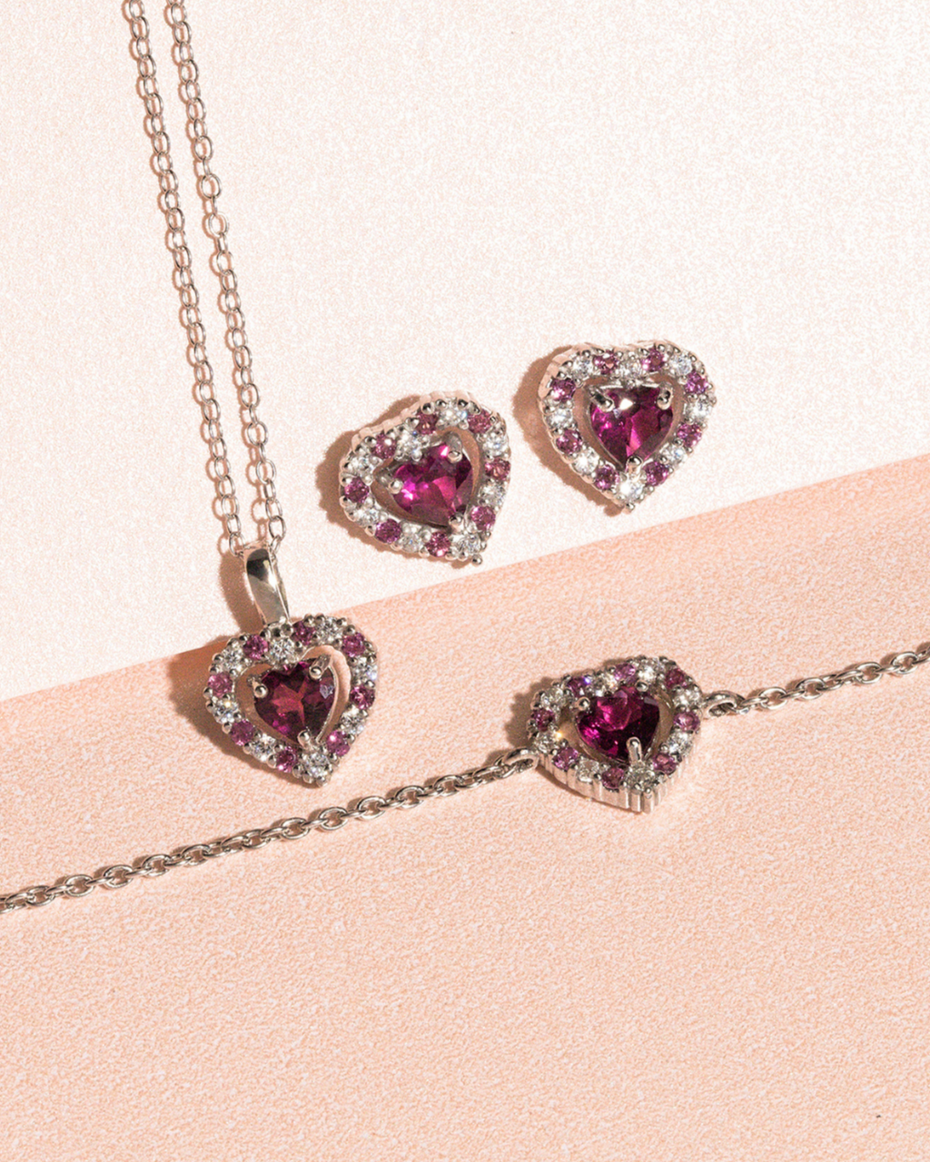 Red Heart Rhodolite Garnet Jewellery Set in Sterling Silver
