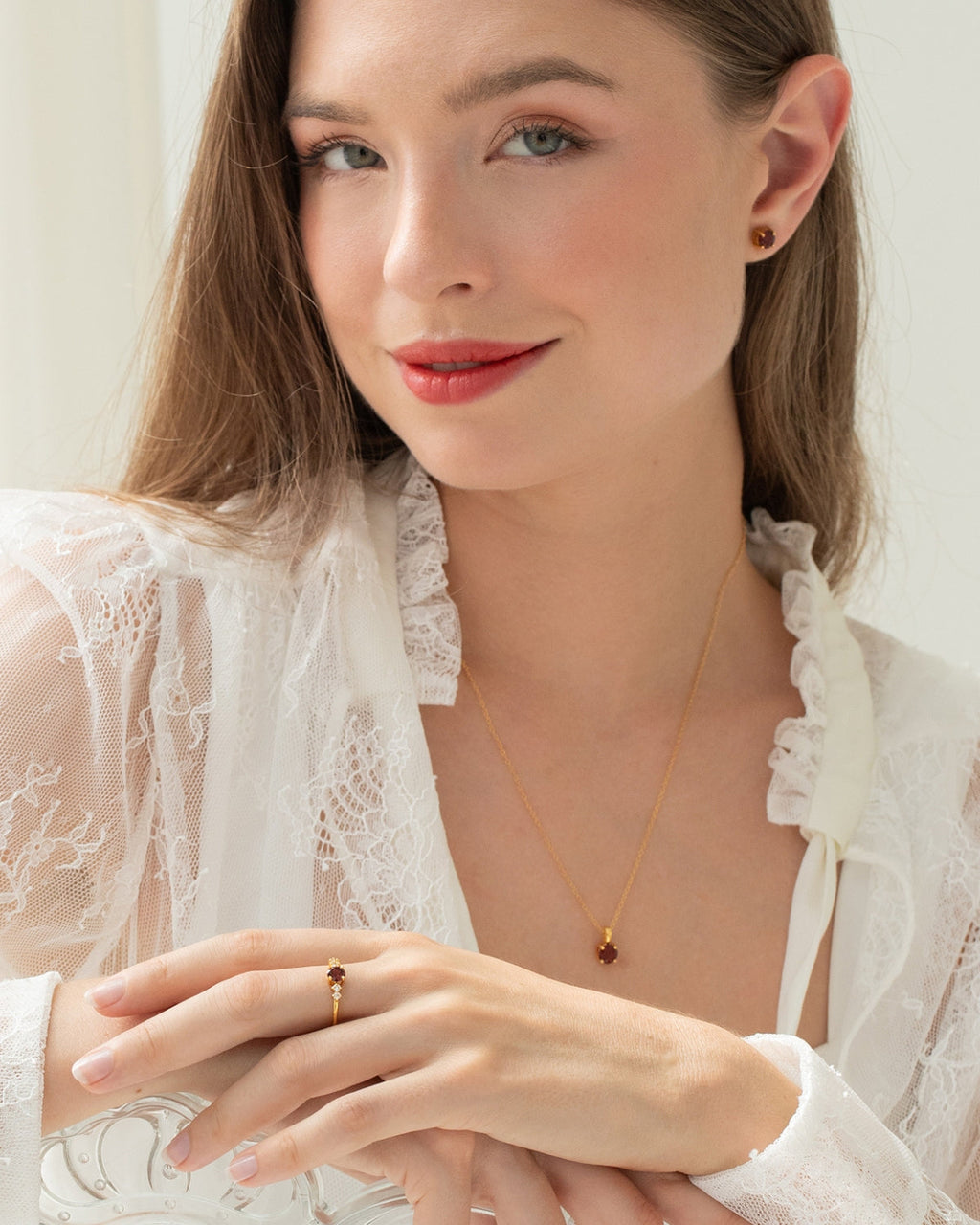 Garnet Everyday Jewellery Gift Set in 18k Gold Vermeil