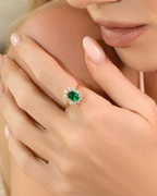Emerald Halo Engagement Ring in 18k Gold Vermeil