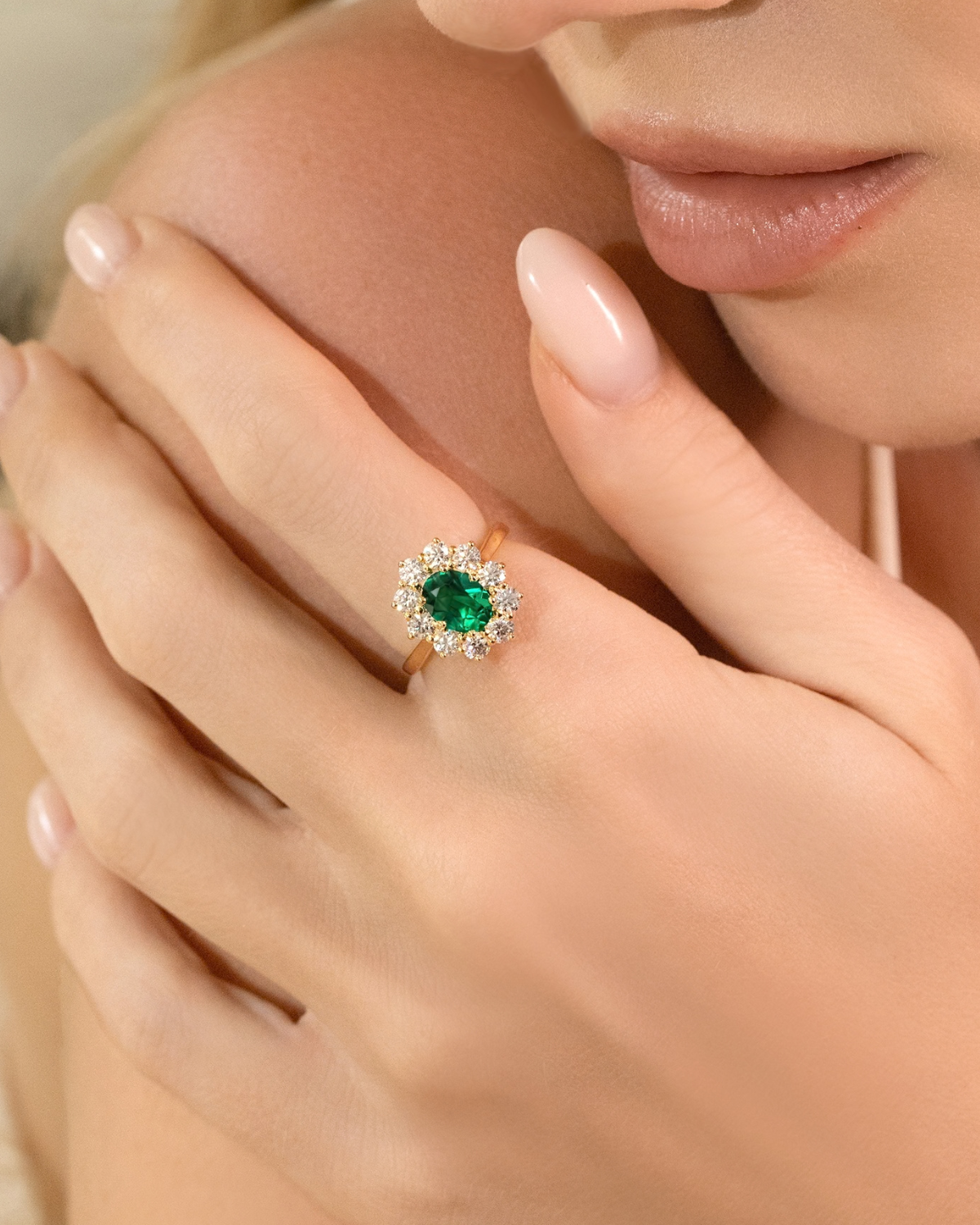 Emerald Halo Engagement Ring in 18k Gold Vermeil