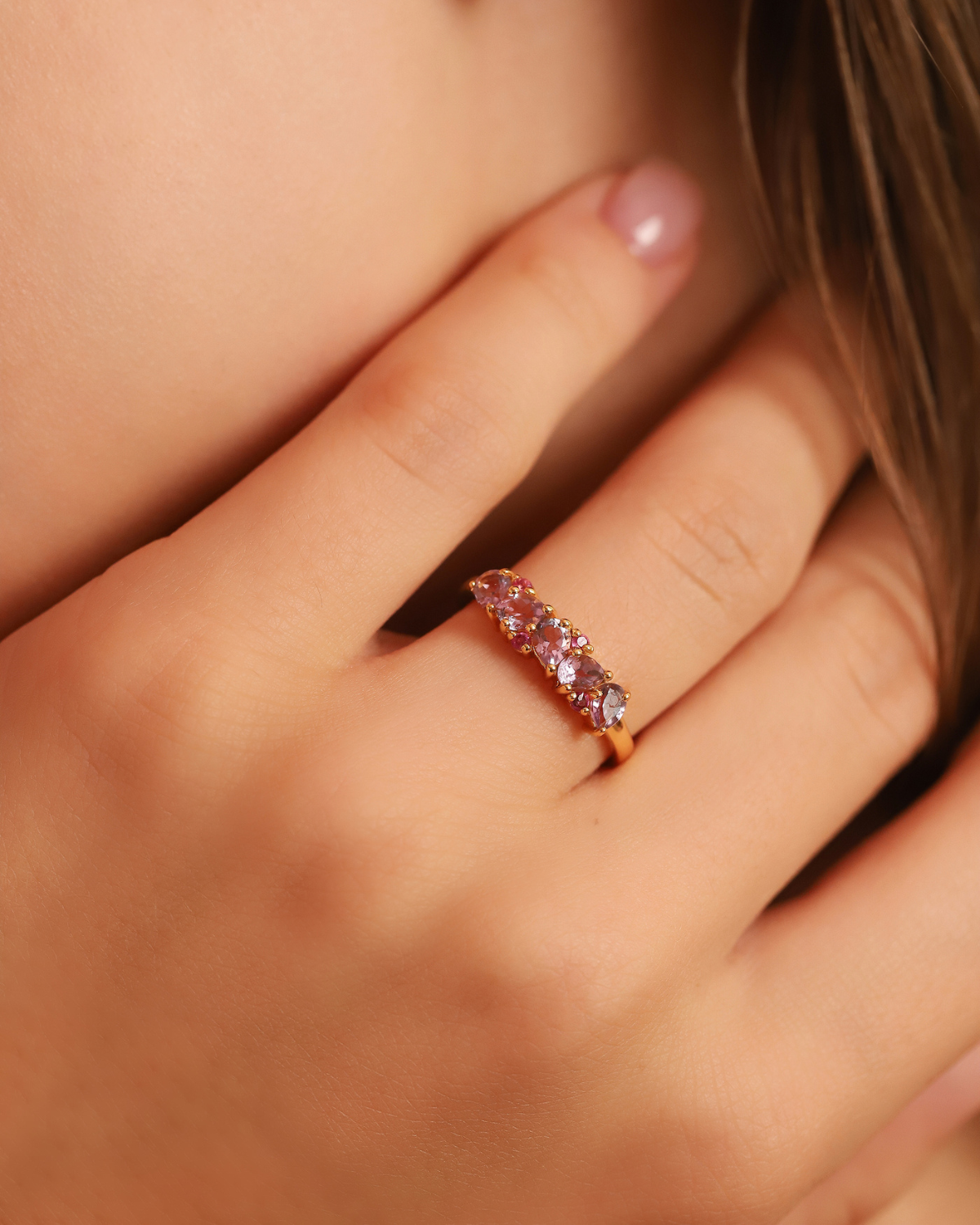 Pink Ruby & Amethyst Pear Cut Half Eternity Band in 18k Gold Vermeil