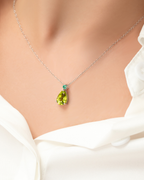 Emerald & Peridot Pear Cut Pendant Necklace in Sterling Silver