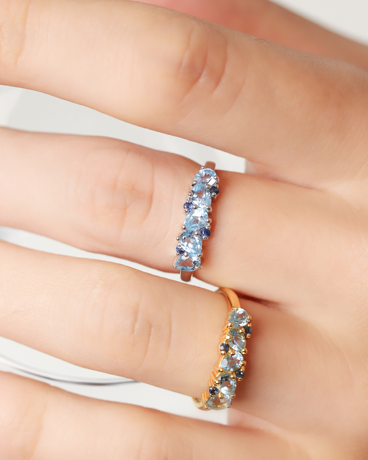 Blue Sapphire & Blue Topaz Pear Cut Half Eternity Band in 18k Gold Vermeil