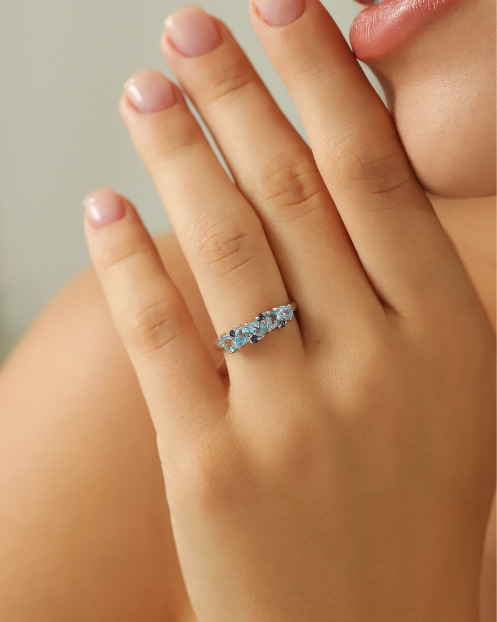 Blue Sapphire & Blue Topaz Pear Cut Half Eternity Band in Sterling Silver