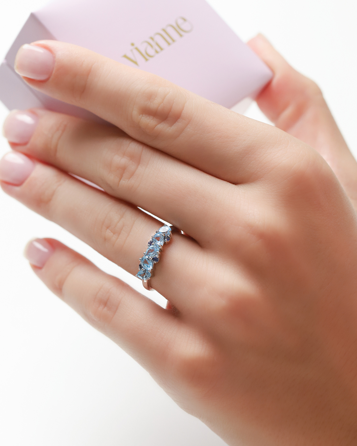 Blue Sapphire & Blue Topaz Pear Cut Half Eternity Band in Sterling Silver