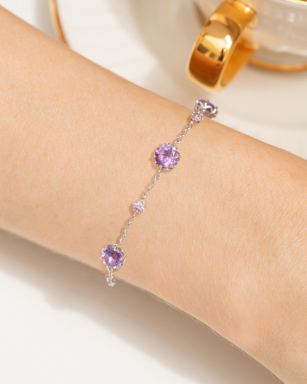 Pink Sapphire & Amethyst Bracelet in Sterling Silver