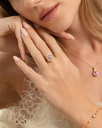 Pink Sapphire Halo Engagement Ring in 18k Gold Vermeil