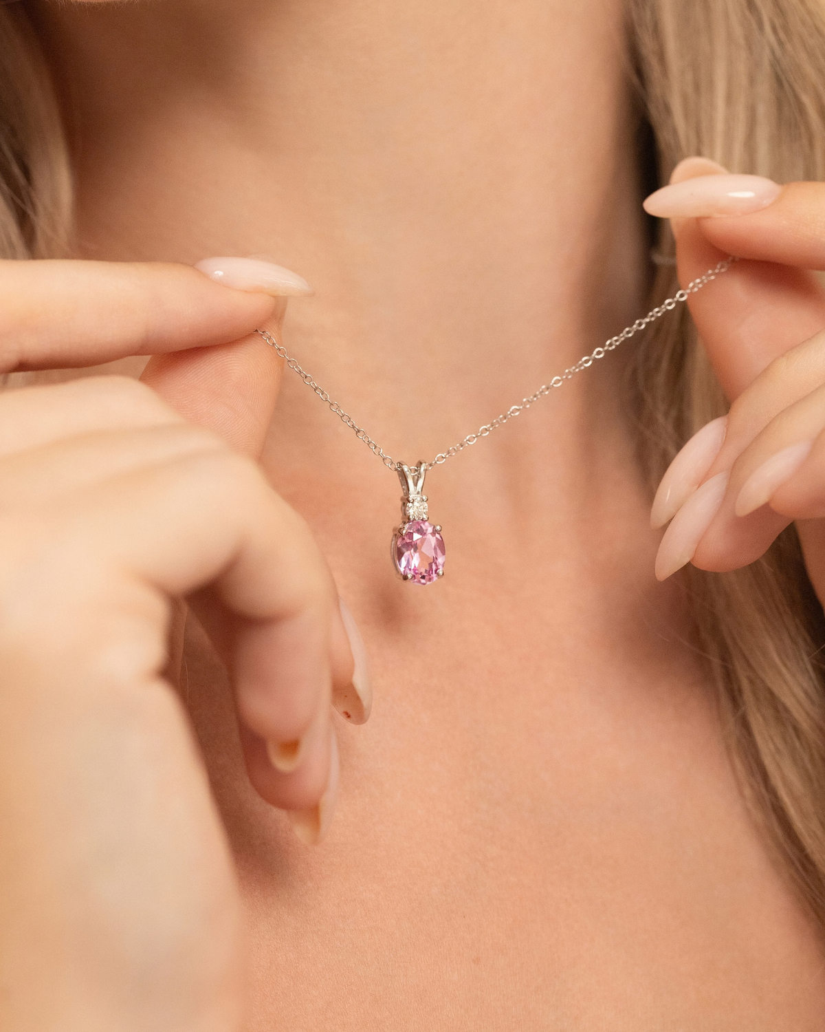 Pink Sapphire Pendant Necklace in Sterling Silver