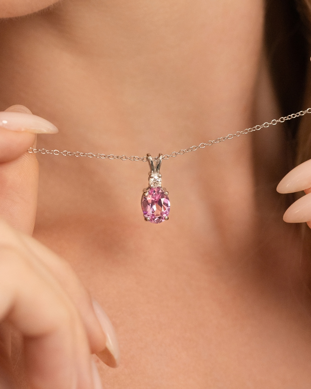 Pink Sapphire Pendant Necklace in Sterling Silver