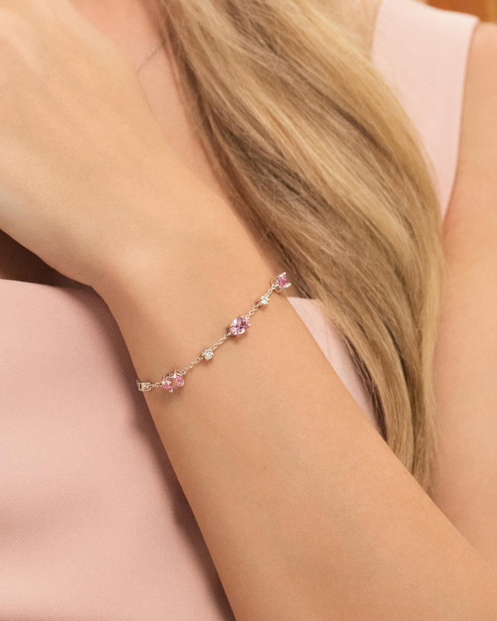 Pink Sapphire Bracelet in Sterling Silver
