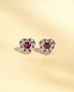 Red Heart Rhodolite Garnet Stud Earrings in Sterling Silver