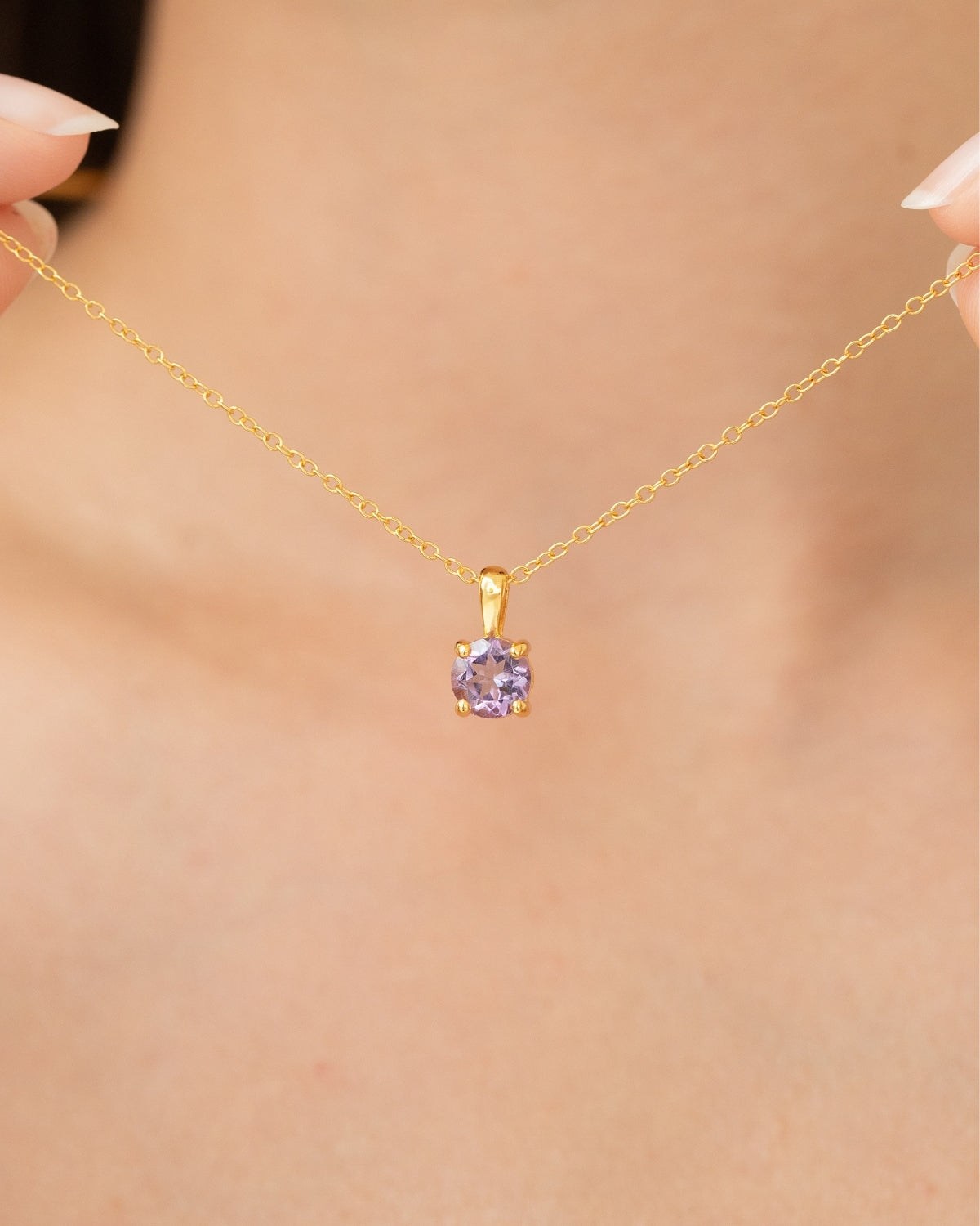 Lavender Amethyst Solitaire Pendant Necklace in 18k Gold Vermeil