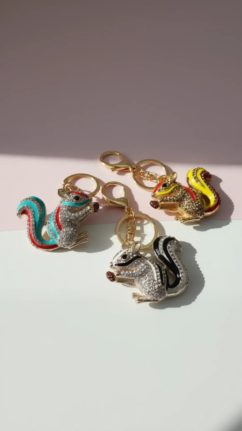 Squirrel With Pinecone Crystal Key Ring & Bag Charm