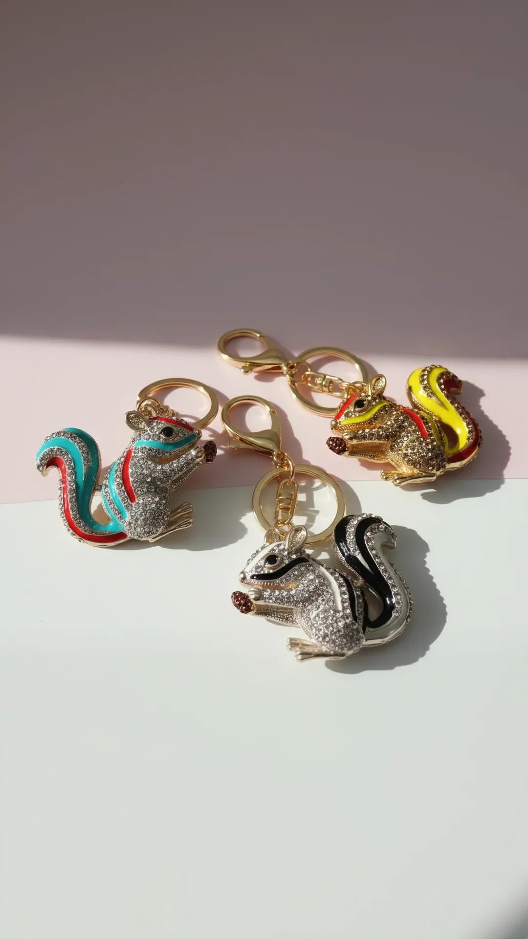 Squirrel With Pinecone Crystal Key Ring & Bag Charm