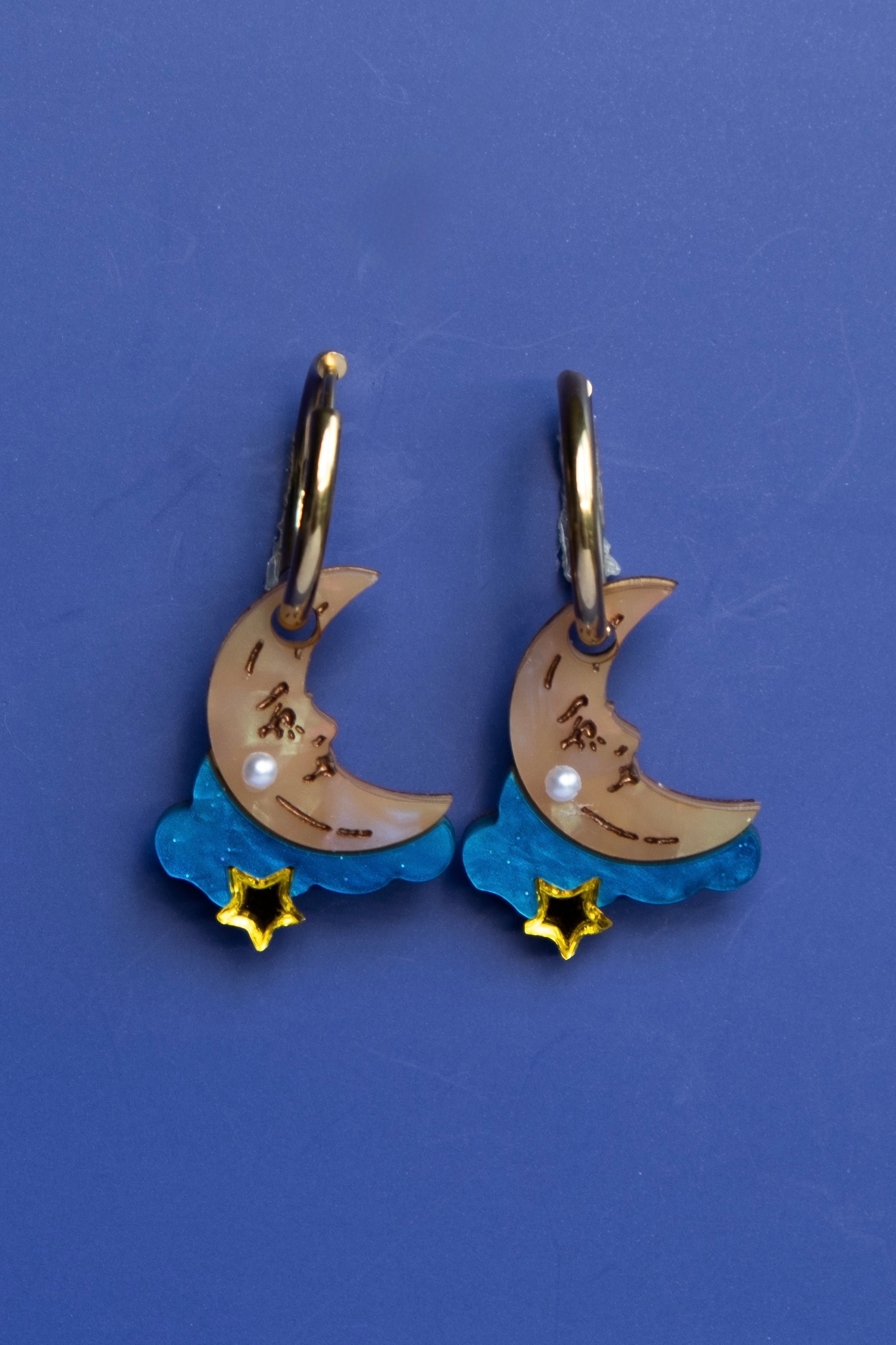 Melancholy Blue Night Sky Hoop Earrings
