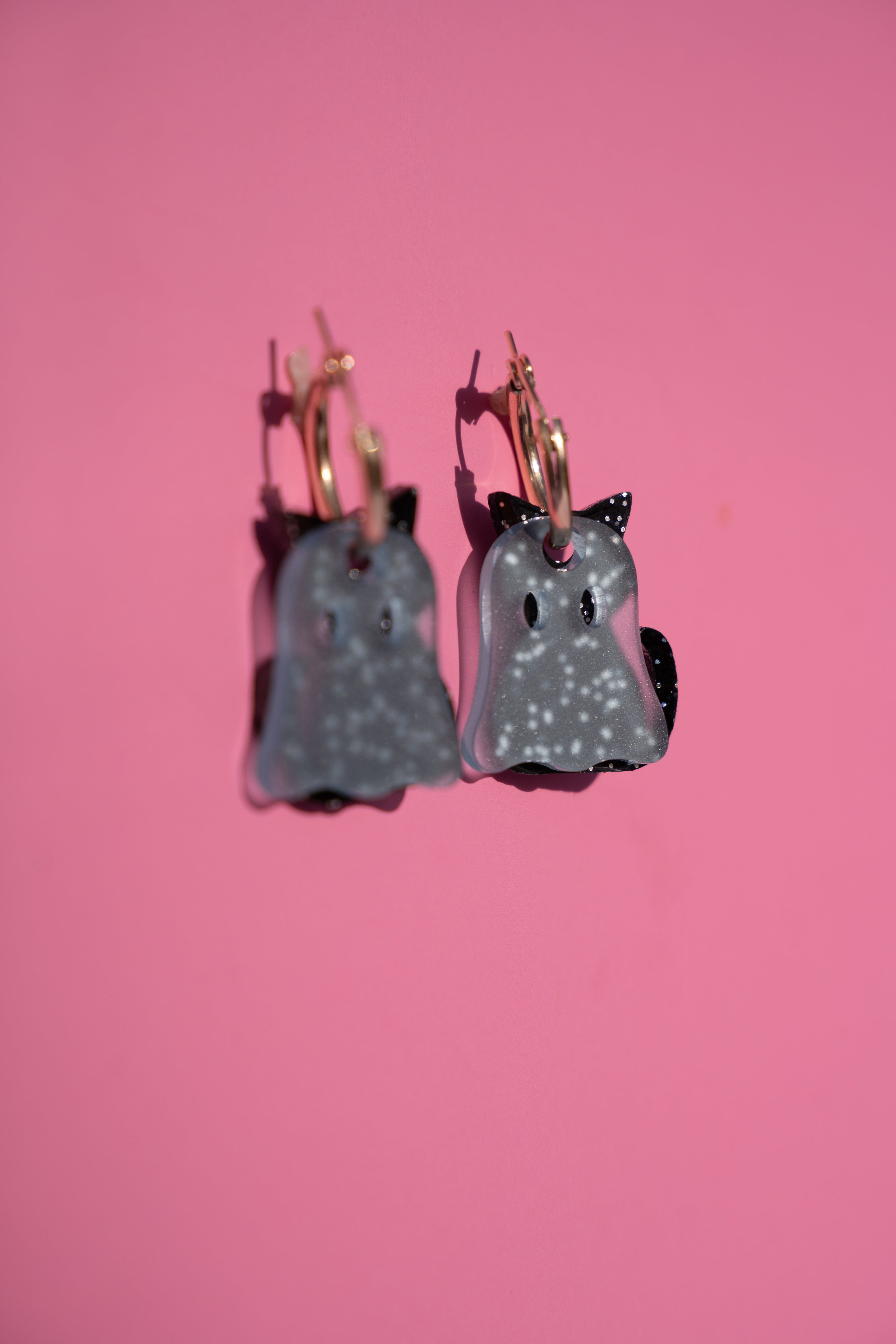 Ghost Cat Hoop Earrings