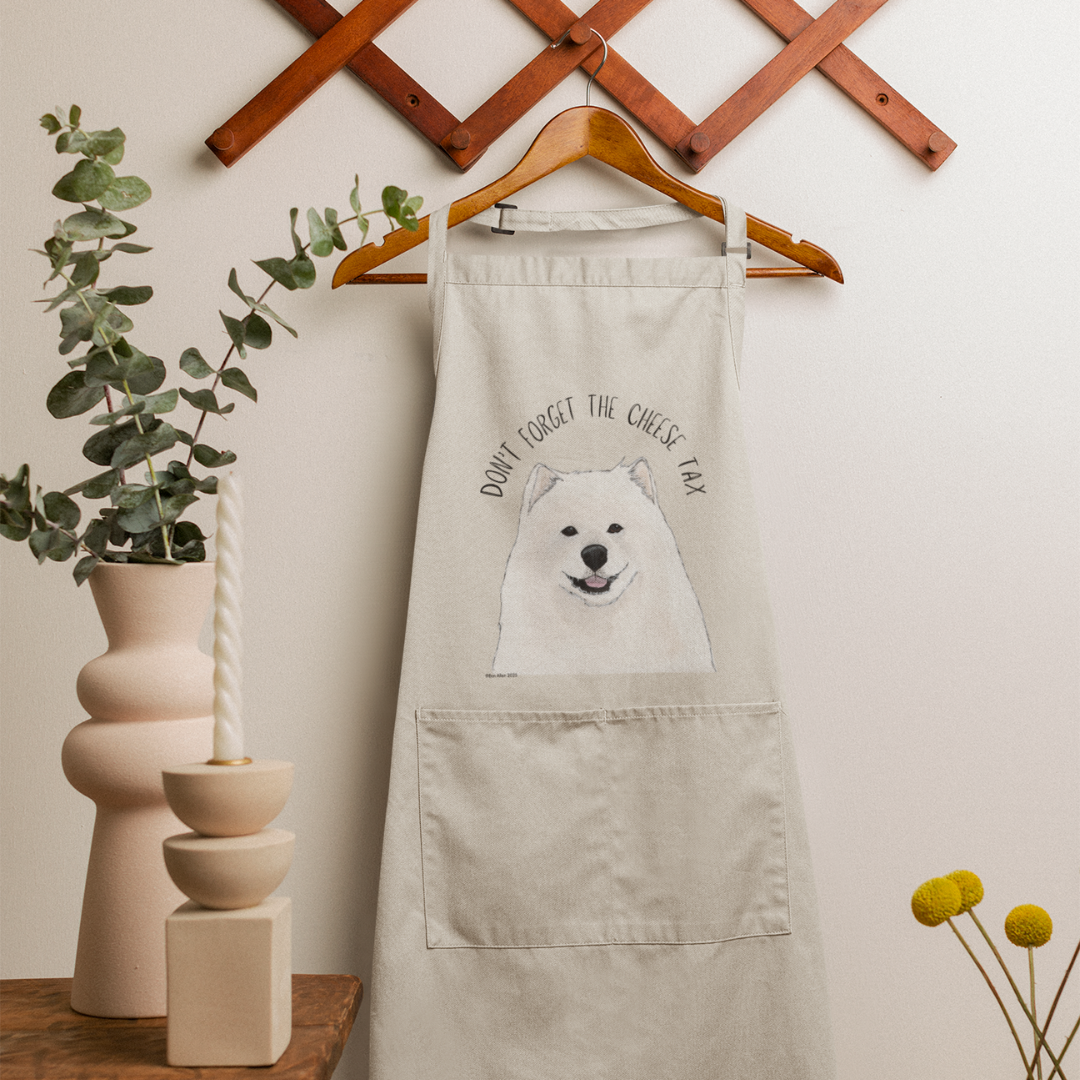 Samoyed Apron: Don’t Forget the Cheese Tax – Every Chef’s New Best Friend!"