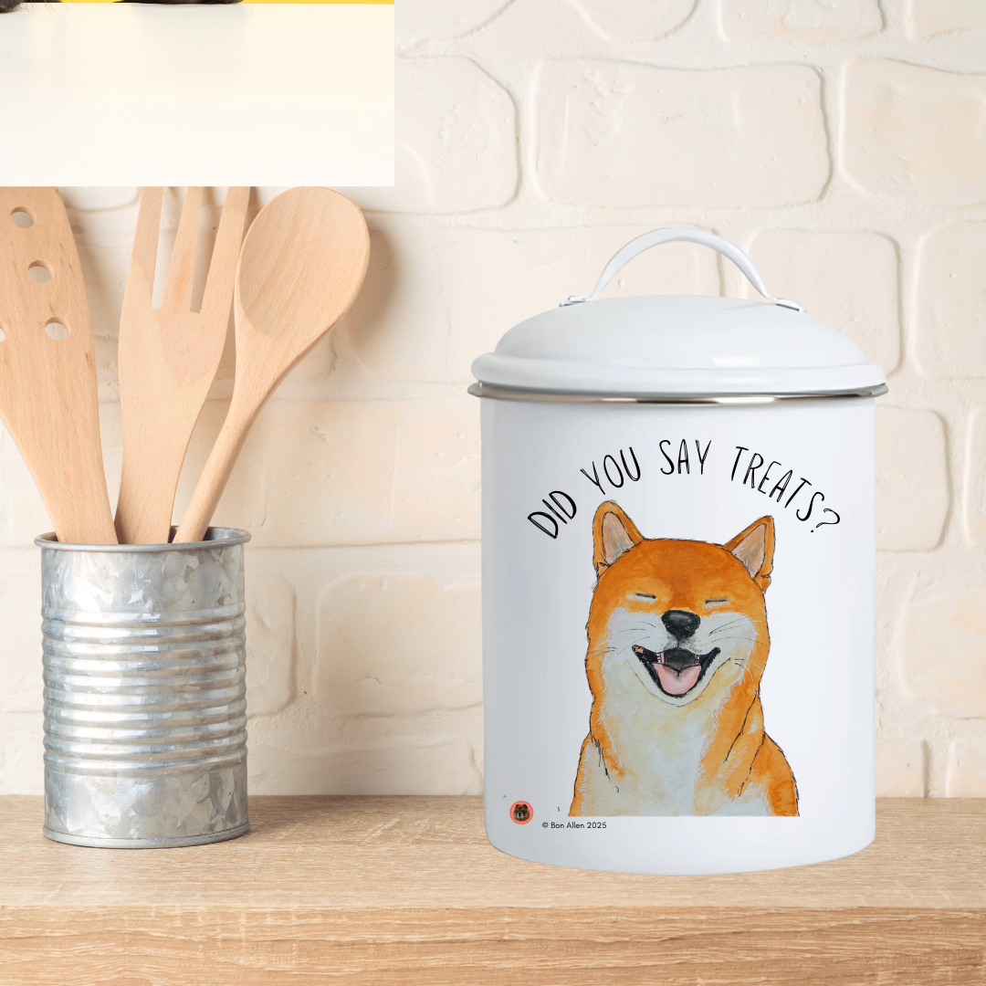 "Treats? I Prefer Tribute." – Shiba Inu Enamel Treat Jar