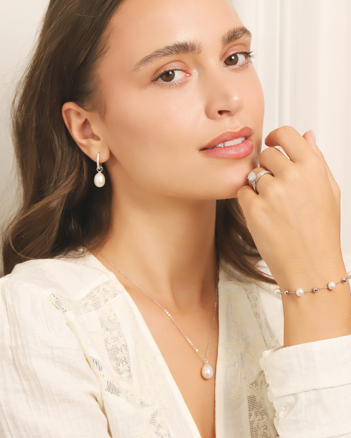 Freshwater Pearl Hoop Drop Earrings with Removable Pearls in Sterling Silver