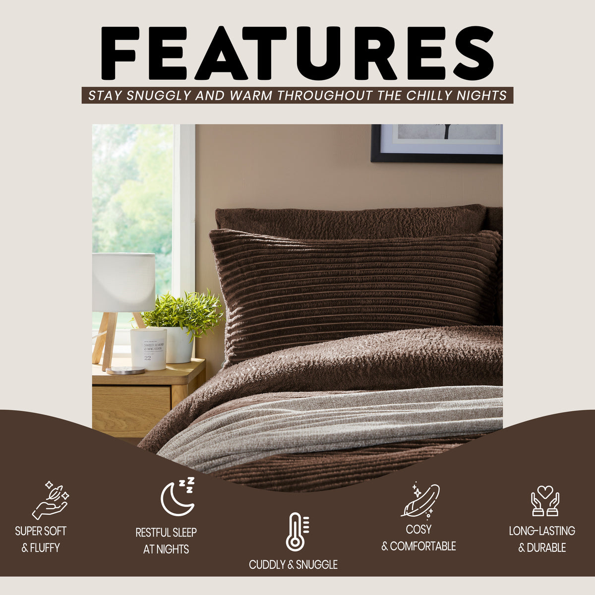OLIVIA ROCCO Ribbed Fleece Reversible Teddy Duvet Set OEKO-TEX Certified Multiple Sizes