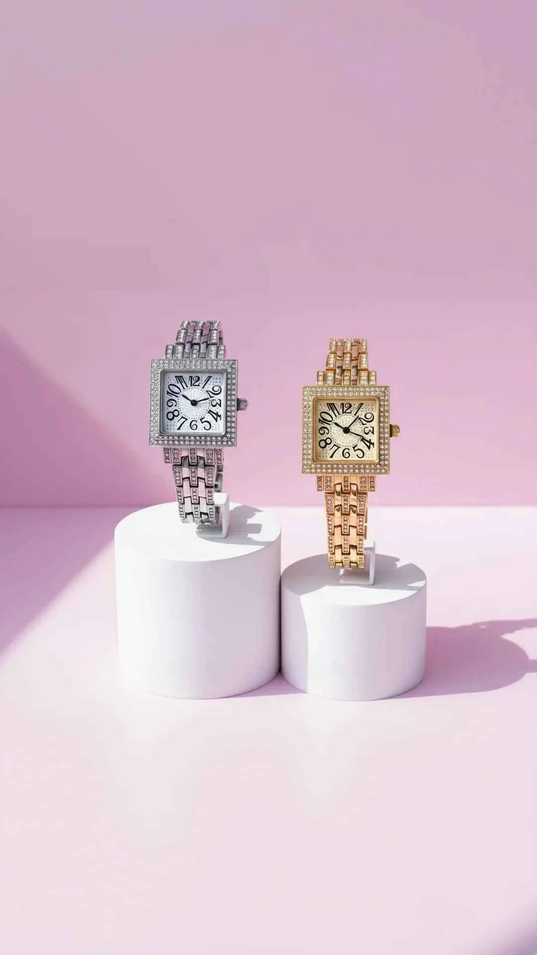 Square Face Crystal Link Watch