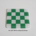Glass Coasters – Handmade Chequered Design from Cornwall by David Perry Glass & Ceramics (10cm-chequered-soft-white-colour-coaster-oceanside-collection)