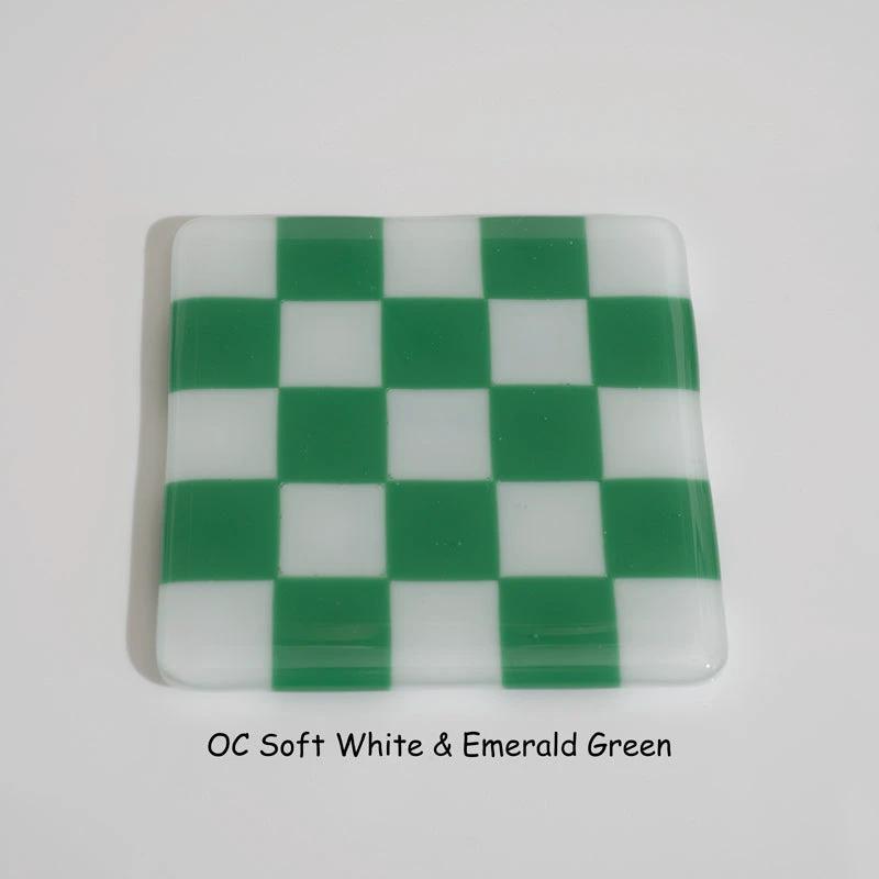 Glass Coasters – Handmade Chequered Design from Cornwall by David Perry Glass & Ceramics (10cm-chequered-soft-white-colour-coaster-oceanside-collection)