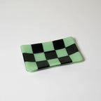 Glass Tray – Handmade Chequered Design for Keys & Jewellery by David Perry Glass & Ceramics (15x8cm-chequered-dual-coloured-medium-tray-bullseye-collection)
