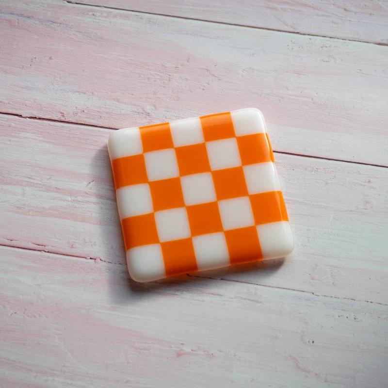 Fused Glass Coaster - Handmade Chequered Design in Cornwall by David Perry Glass & Ceramics (10cm-chequered-white-colour-coaster-bullseye-collection)