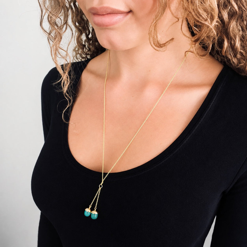 Acorn Gemstone Drop Necklace Aqua Chalcedony