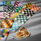 Fused Glass Coaster – Custom Chequered Pattern by David Perry Glass & Ceramics (10cm-chequered-dual-coloured-coaster-bullseye-collection)