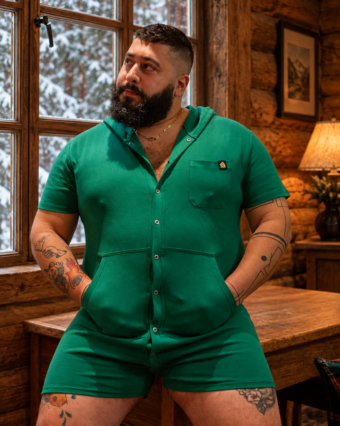 Short Sleeve Hooded Union Suit - Spring Green