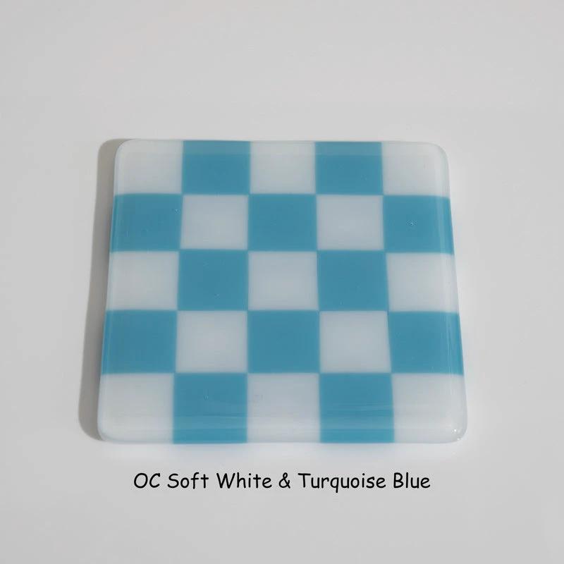 Glass Coasters – Handmade Chequered Design from Cornwall by David Perry Glass & Ceramics (10cm-chequered-soft-white-colour-coaster-oceanside-collection)