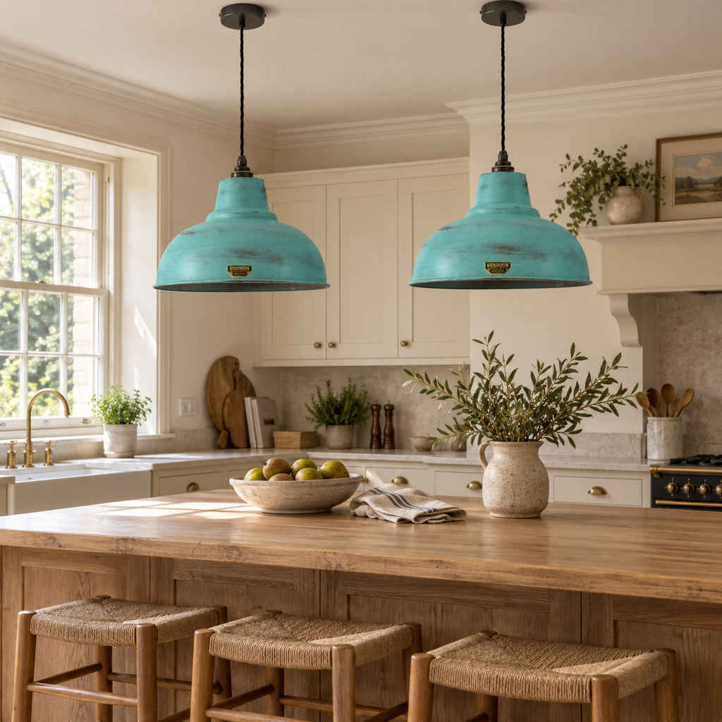 Salthouse XL Copper Verdigris Patina Lampshade Pendant Light - 14.5 Inch