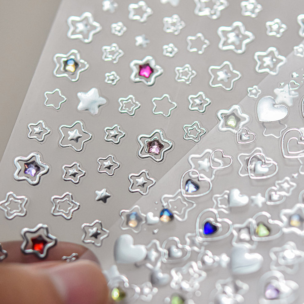 Hello Claws | Silver Star Heart 5D Nail Deco Sticker