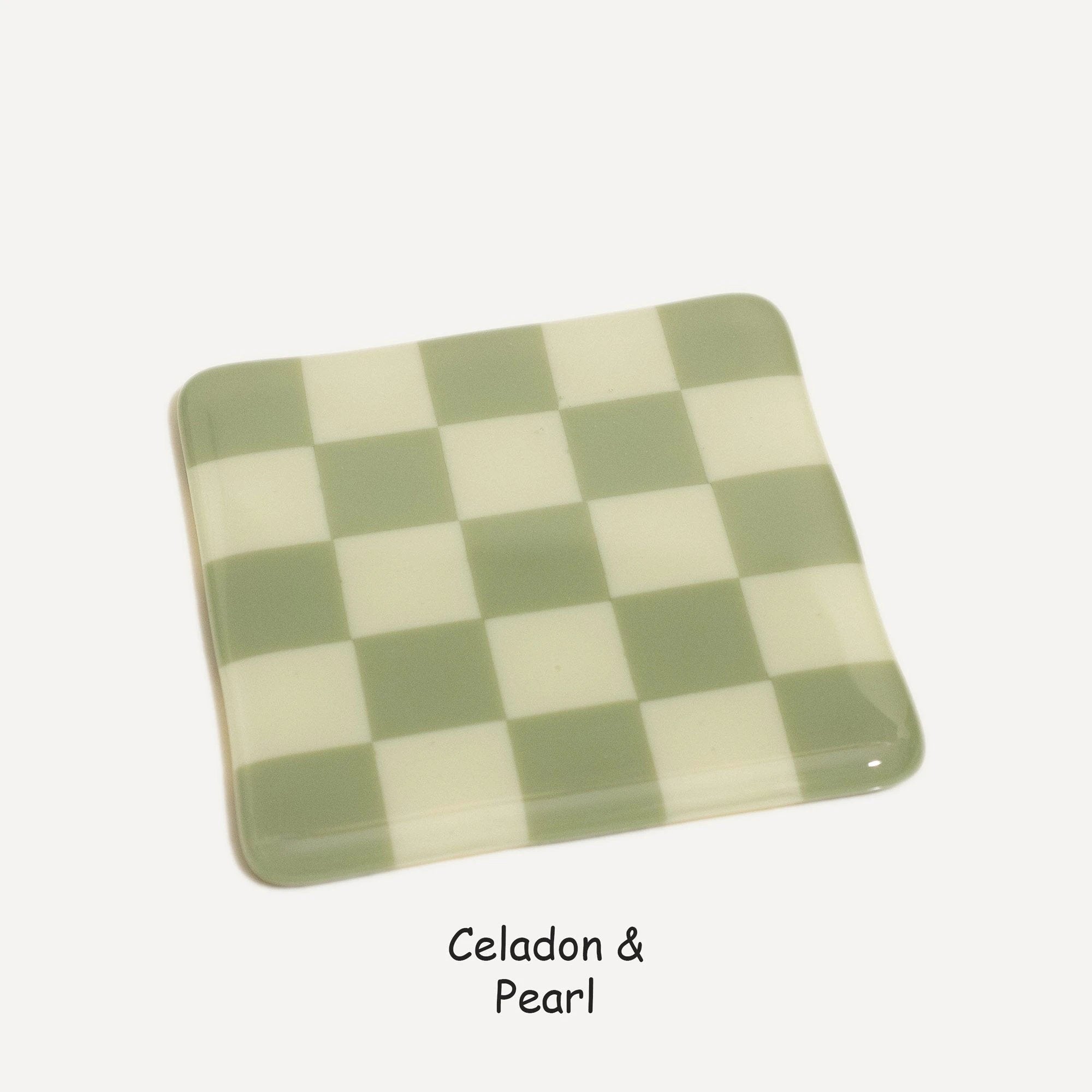 Fused Glass Coaster - Handcrafted Chequered Design from Cornwall by David Perry Glass & Ceramics (10cm-chequered-dual-colour-coaster-oceanside-collection)