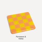 Fused Glass Coaster - Handcrafted Chequered Design from Cornwall by David Perry Glass & Ceramics (10cm-chequered-dual-colour-coaster-oceanside-collection)