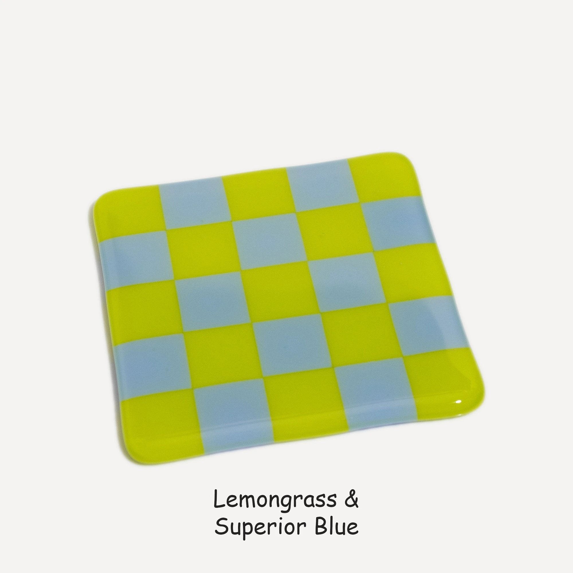 Fused Glass Coaster - Handcrafted Chequered Design from Cornwall by David Perry Glass & Ceramics (10cm-chequered-dual-colour-coaster-oceanside-collection)