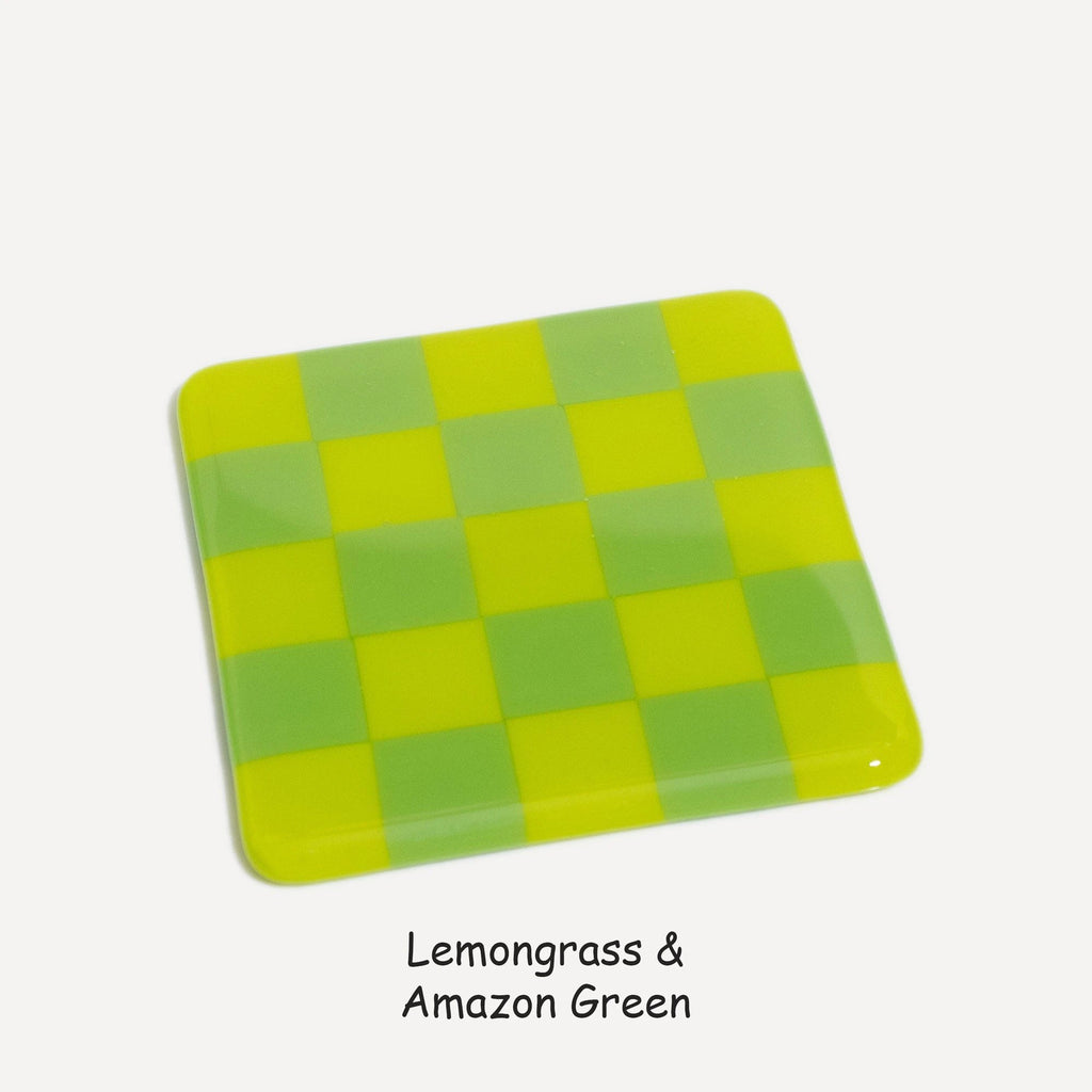 Fused Glass Coaster - Handcrafted Chequered Design from Cornwall by David Perry Glass & Ceramics (10cm-chequered-dual-colour-coaster-oceanside-collection)