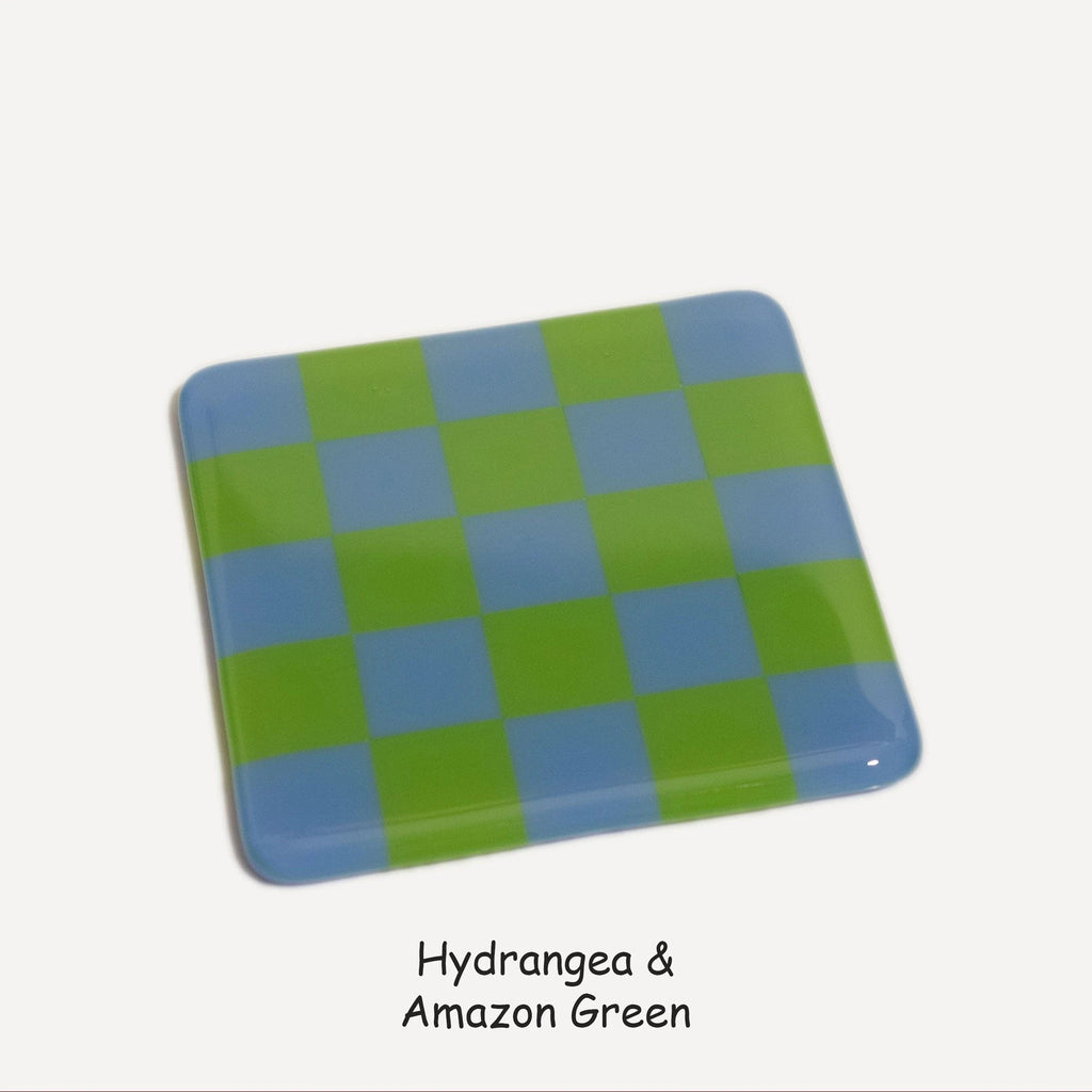 Fused Glass Coaster - Handcrafted Chequered Design from Cornwall by David Perry Glass & Ceramics (10cm-chequered-dual-colour-coaster-oceanside-collection)