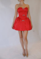Antoinette Dress in Raspberry Red (Detachable Bows)