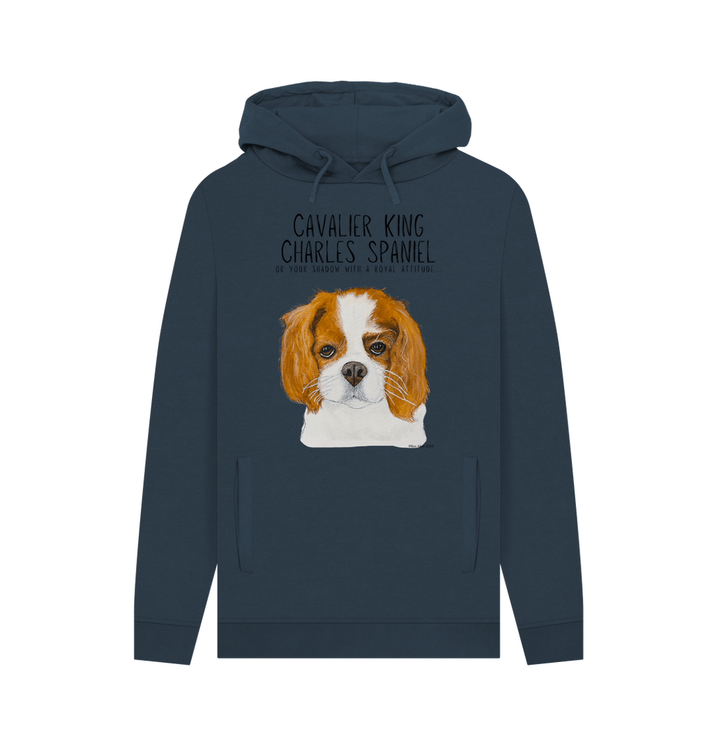 Crowned & Cozy: Sustainable Men's Hoodie Featuring Your Cavalier King (or Queen)