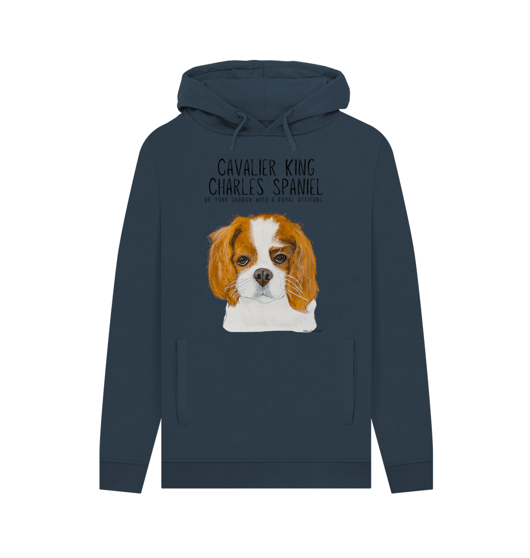 Crowned & Cozy: Sustainable Men's Hoodie Featuring Your Cavalier King (or Queen)