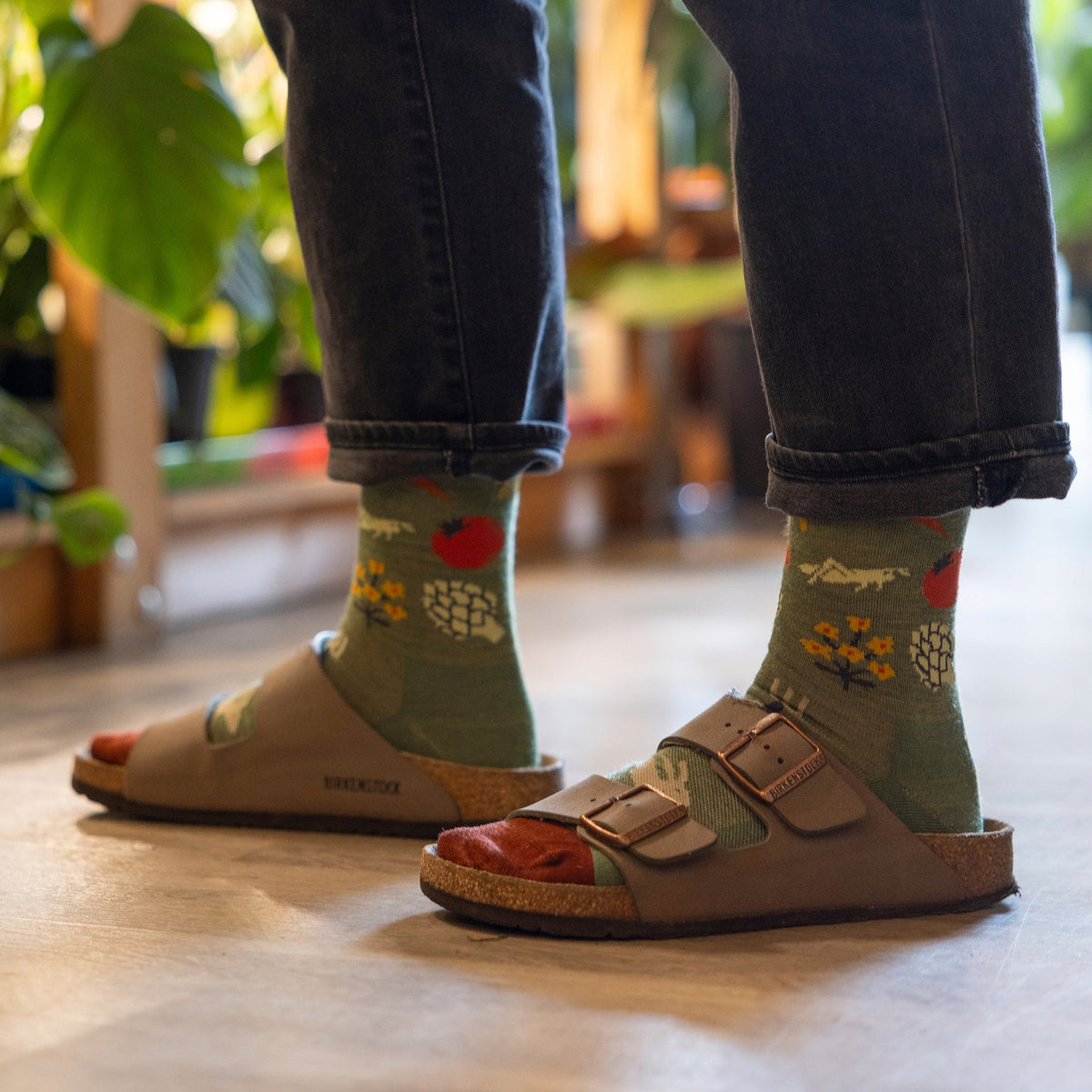 Ladies Vegetable Patterned Lightweight Merino Wool Crew Socks